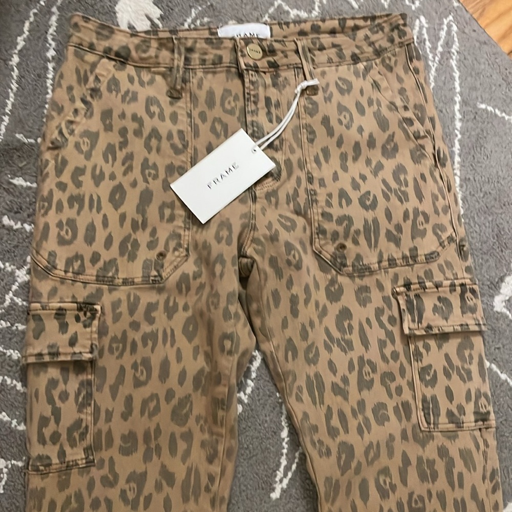 NWT Frame Denim Spring Cheetah Skinny Cargo Utility Pants with zipper hem - Picture 6 of 9